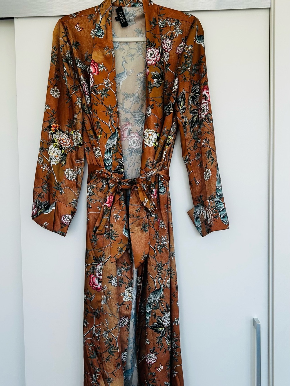 ICON Floral Satin Kimono Robe - Rust & Teal